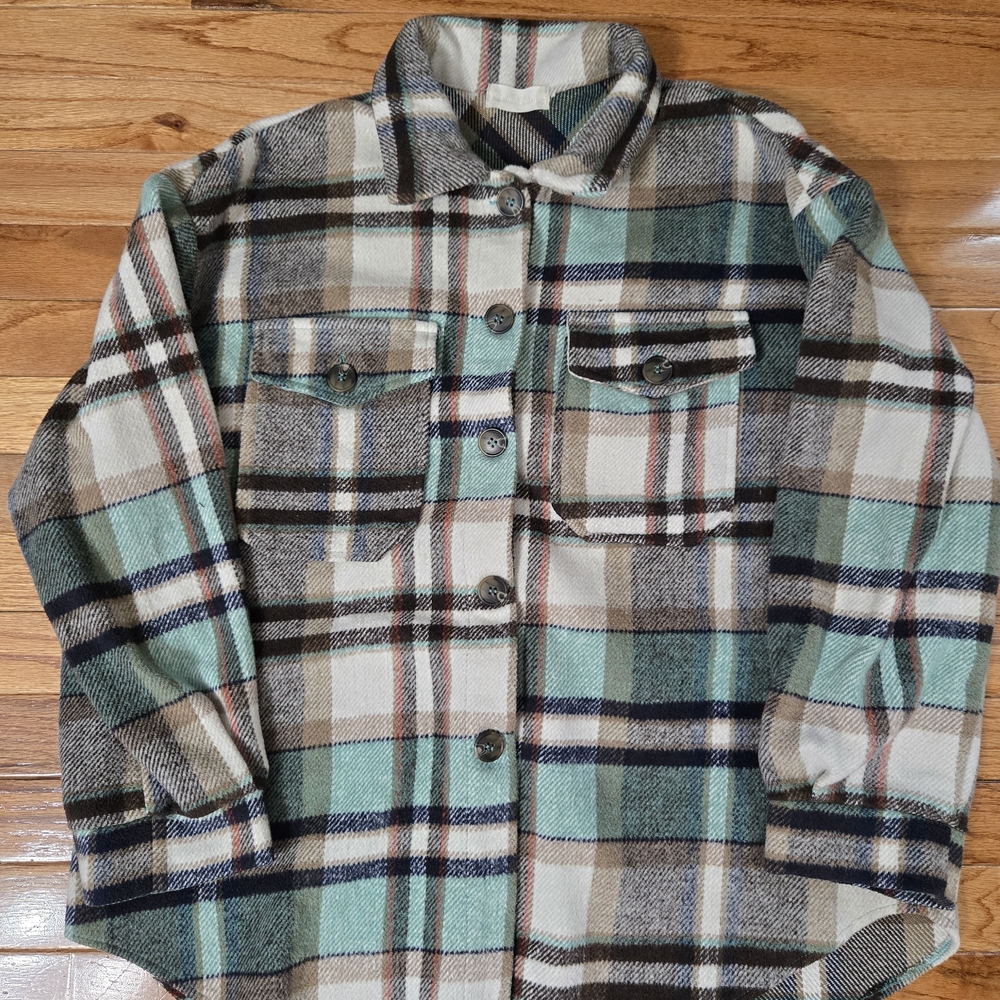 Altar'd State Plaid Button Down Shirt - Green, Brown, and Cream